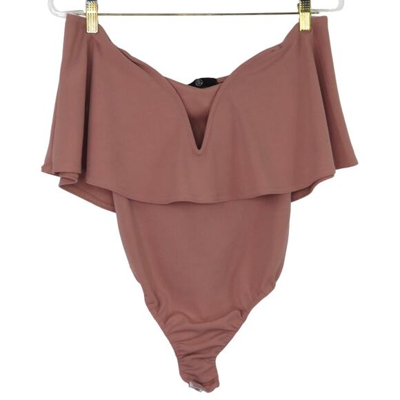 Misguided Dusty Rose Pink Open Shoulder Cold Shoulder Off Shoulder Bodysuit S - Picture 2 of 6